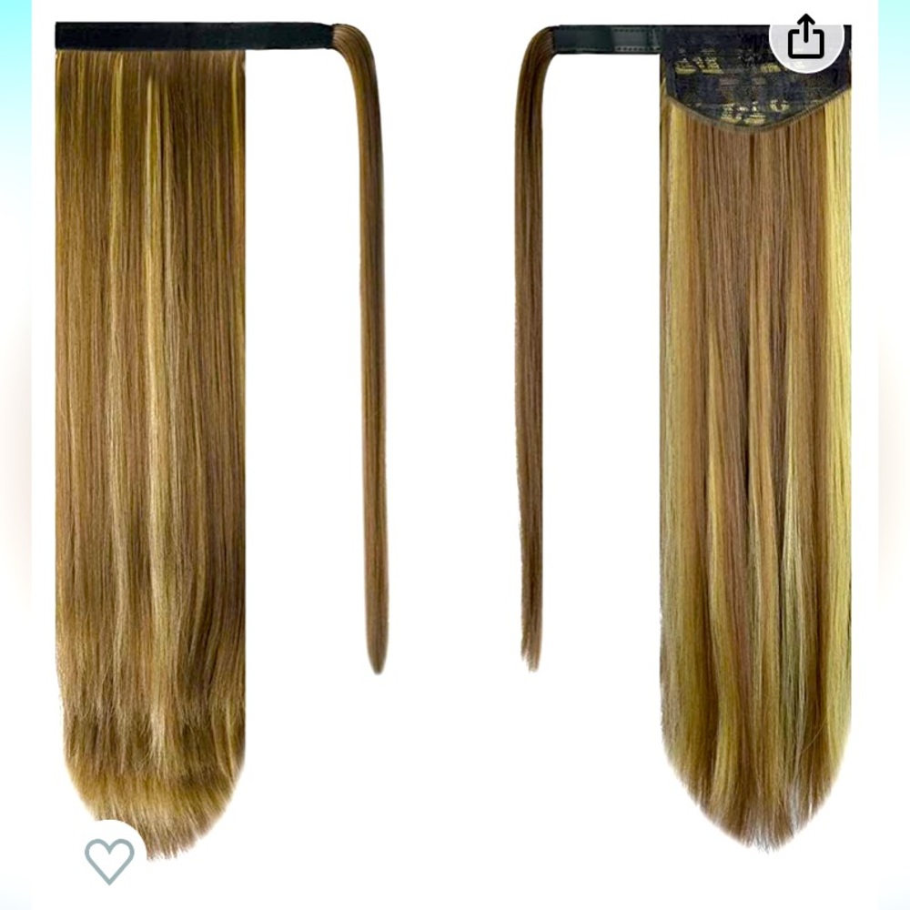 TWO 28” Straight Med. Brown/Yellow Blonde Highlight Synthetic Ponytail Extension